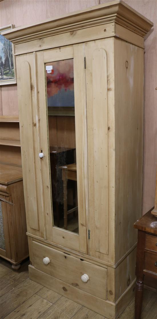 An Edwardian pine wardrobe, W.96cm